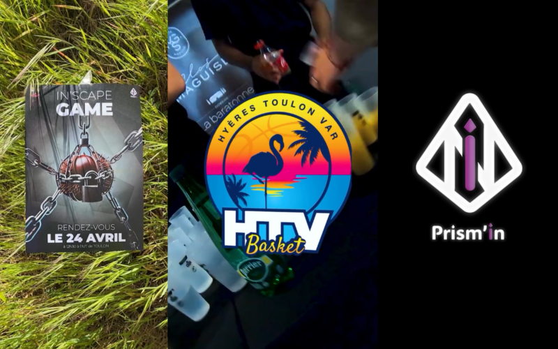 un affiche un logo de HTV Basket et le Logo de Prism'in